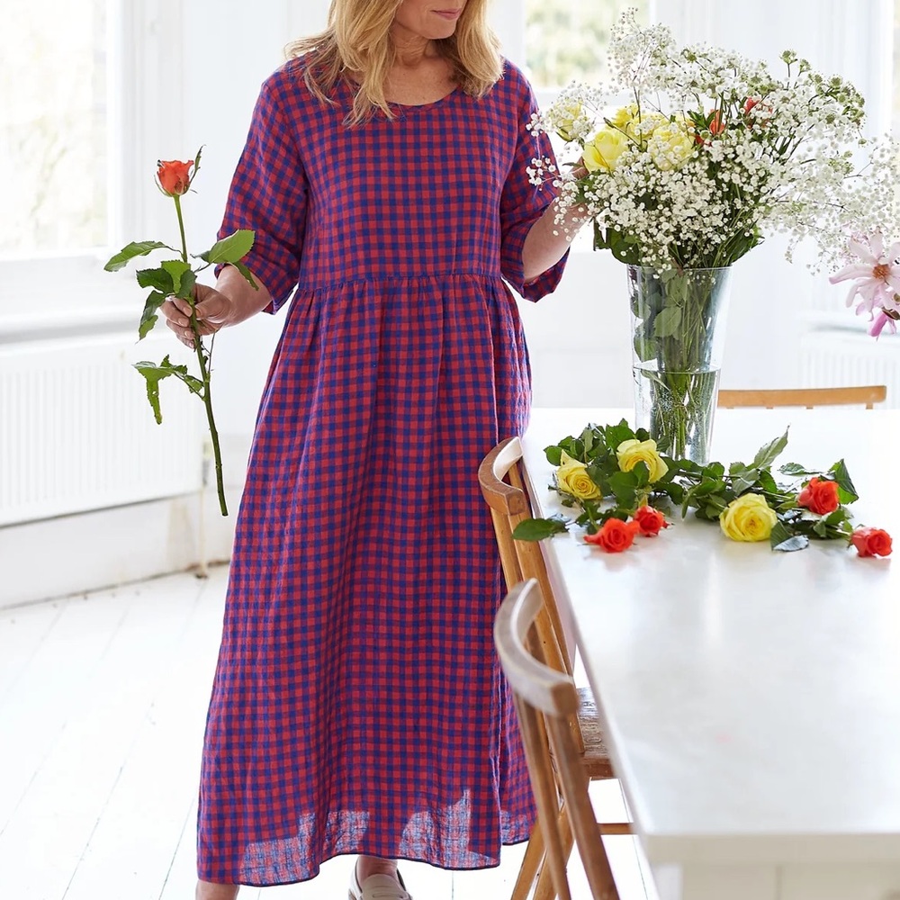 NWT JUSTINE TABAK Lavenham Gingham Midi Dress M